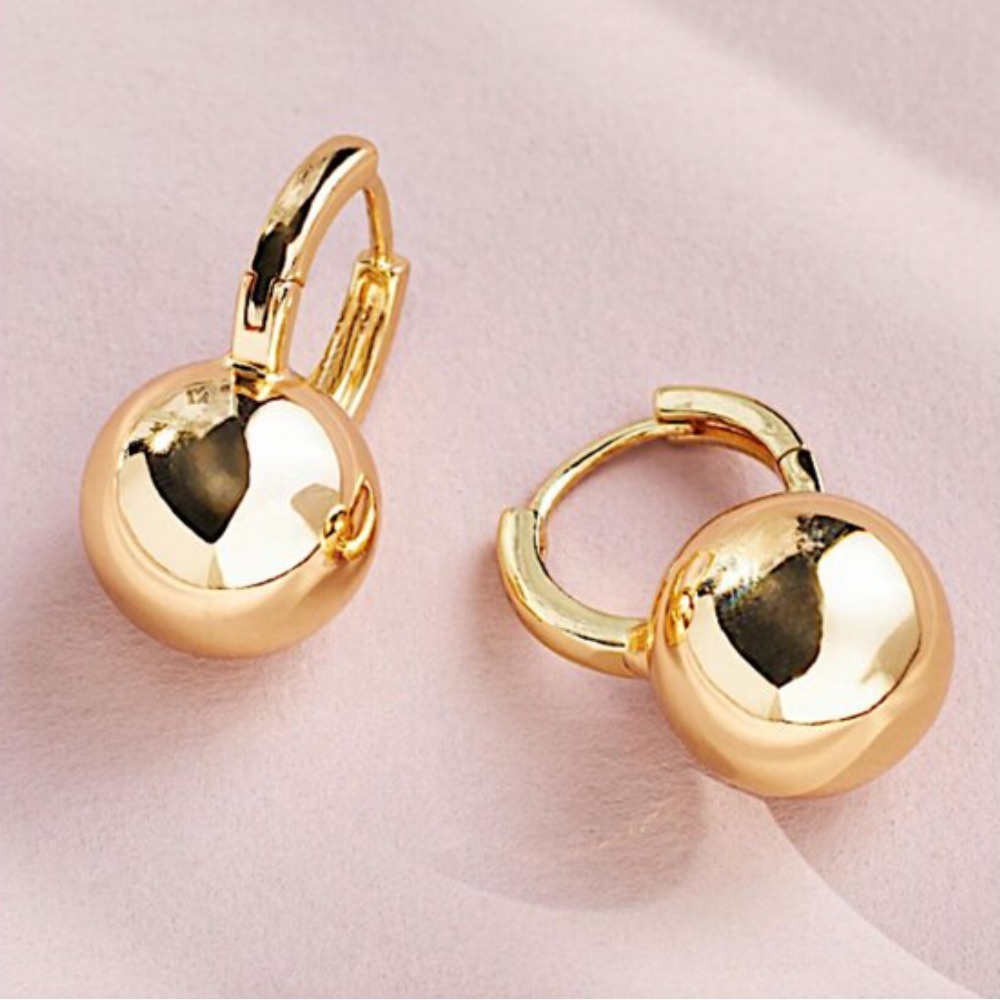 Anthropologie Gold Ball Huggie Hoop Earrings